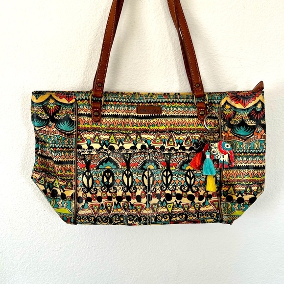 Sakroots Colorful Boho Artists Circle Metro Coated Canvas Tote - Picture 1 of 13